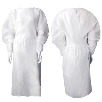 DISPOSABLE PPE APRON NON WOVEN - WHITE 40GSM WITH RIB