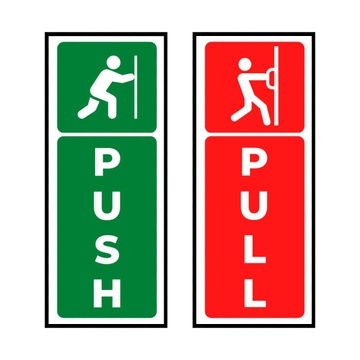 PUSH PULL DOOR STICKER - GREEN & RED WITH ICON - 2INCH X 5INCH